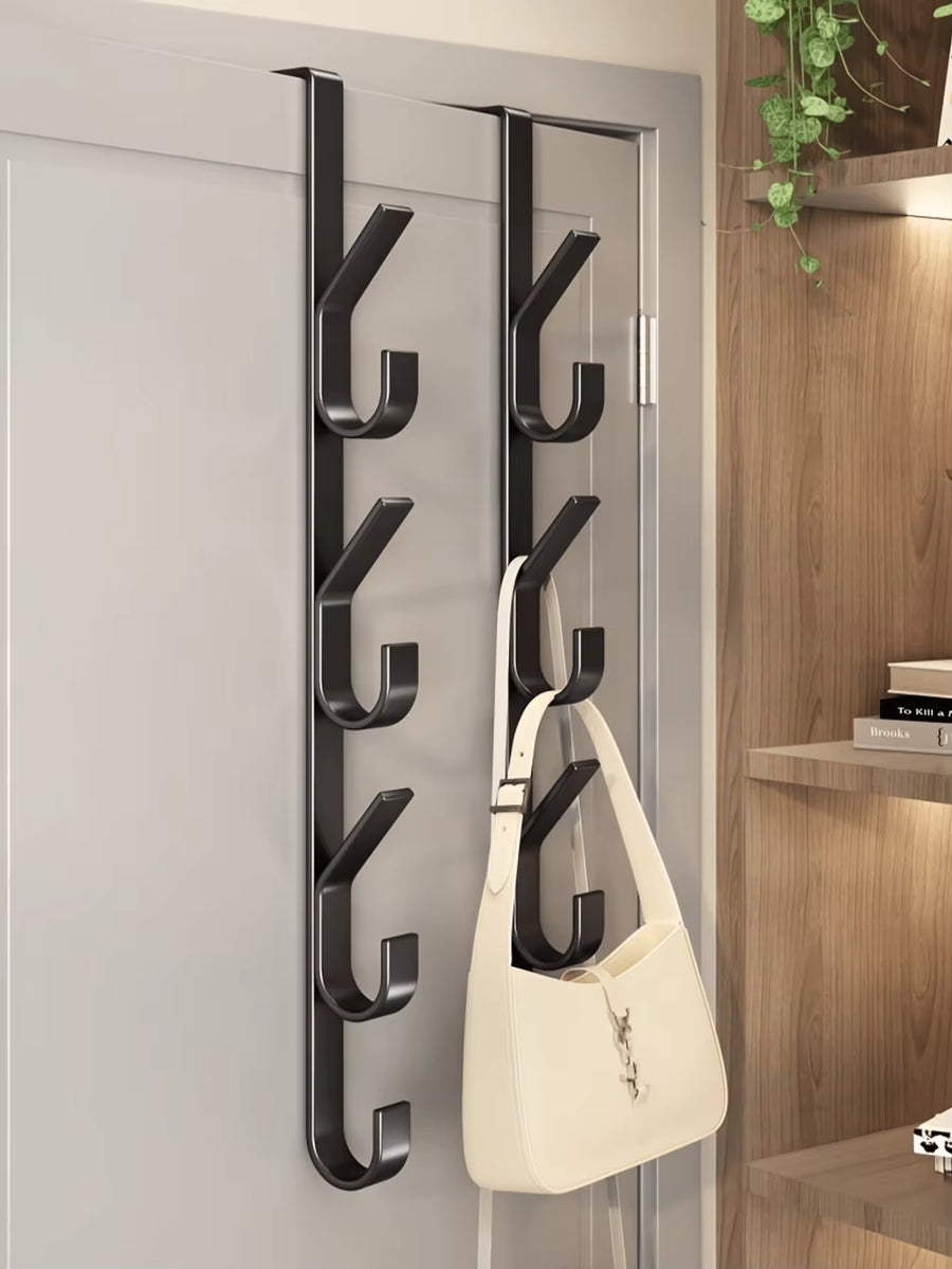 1PC/2PCS Carbon Steel Over Door Hooks,Multifunctional Space Saving Vertical Storage Hook, No Drill Door Hanging Organizer, For Bathroom Bedroom Entryway, Sturdy Door Back Clothes Holder Towel Rack, Household Bathroom Accessories, Home Decor Storage