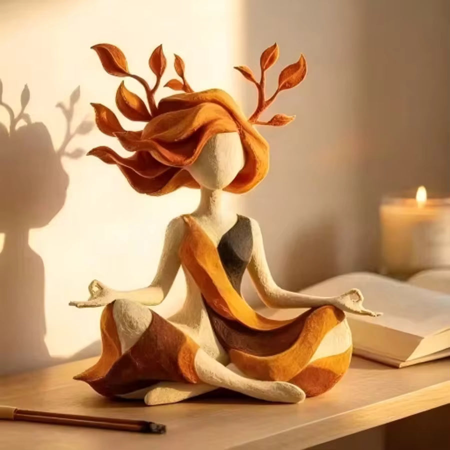 Serenity Growth Inner Harmony Yoga Statue Figurine - Boho Autumn Leaf Goddess Meditation Sculpture, Zen Spiritual Home Decor For Living Room Bedroom Yoga Studio Office, Mindfulness Gift For Women
